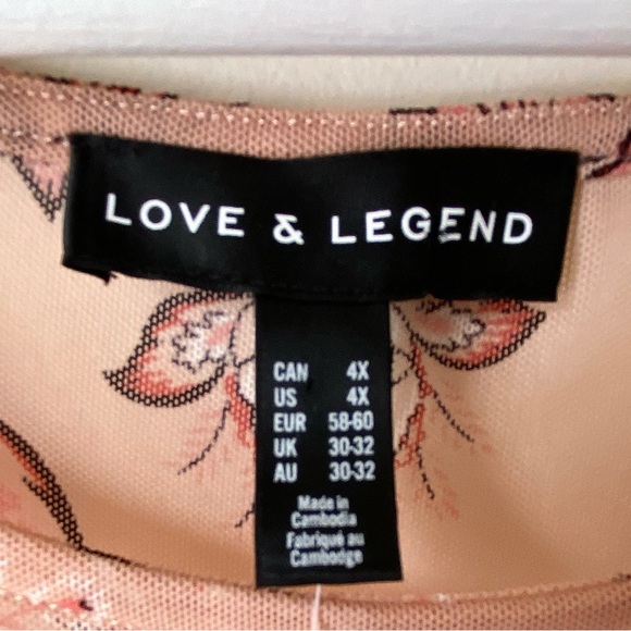 NWT Love and Legend nude mesh top with floral print and bell sleeves. - Picture 12 of 14